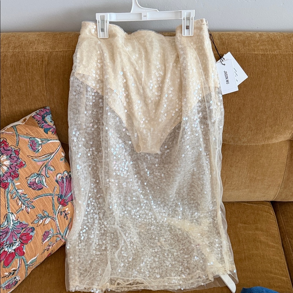 Sequin Tulle Midi Skirt in Champagne - Brand: Ja
